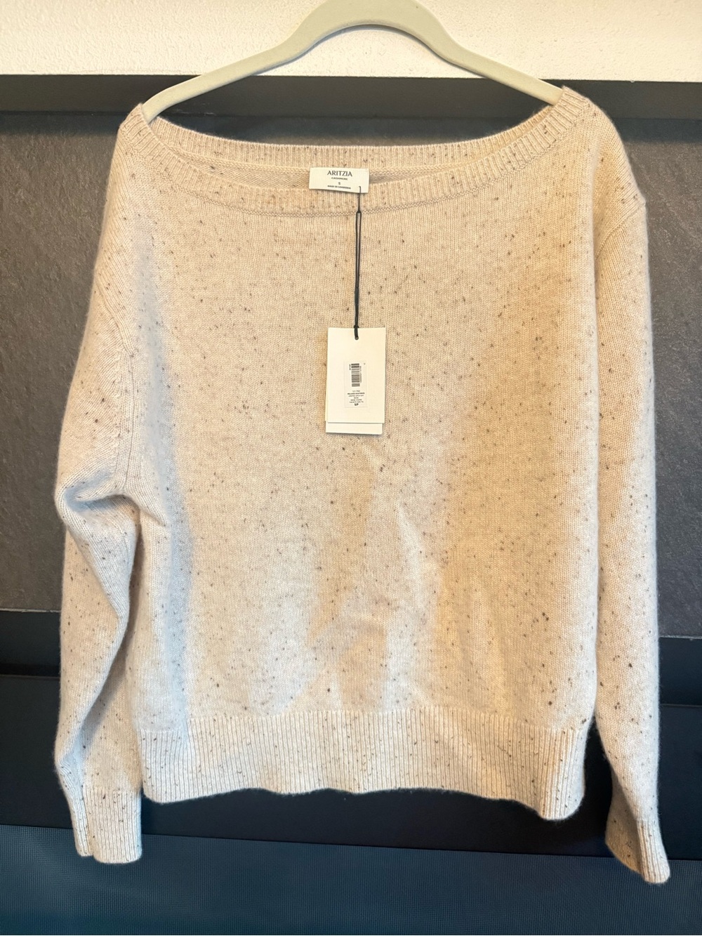 Aritzia cashmereSpeckled Cream Off-the-Shoulder Sweater